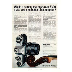 1974 Honeywell Pentax Spotmatic II SLR Film Camera Vintage Print Ad Violin Art